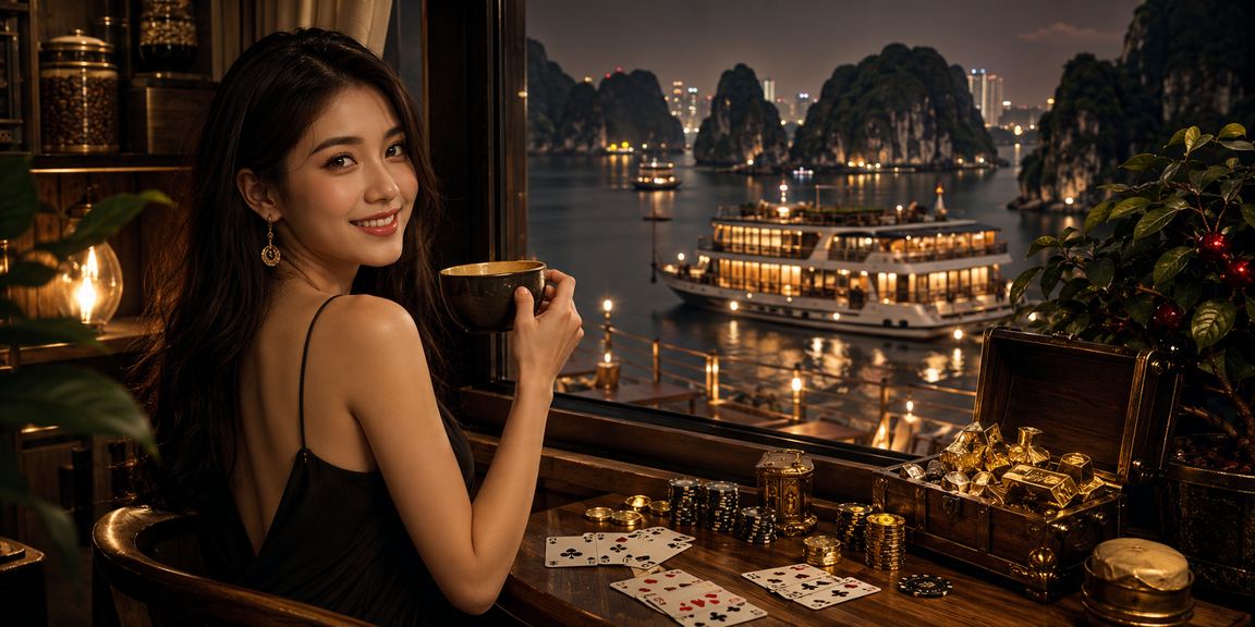 Người chơi thưởng thức cà phê và tham gia cá cược tại khu vực vịnh Hạ Long