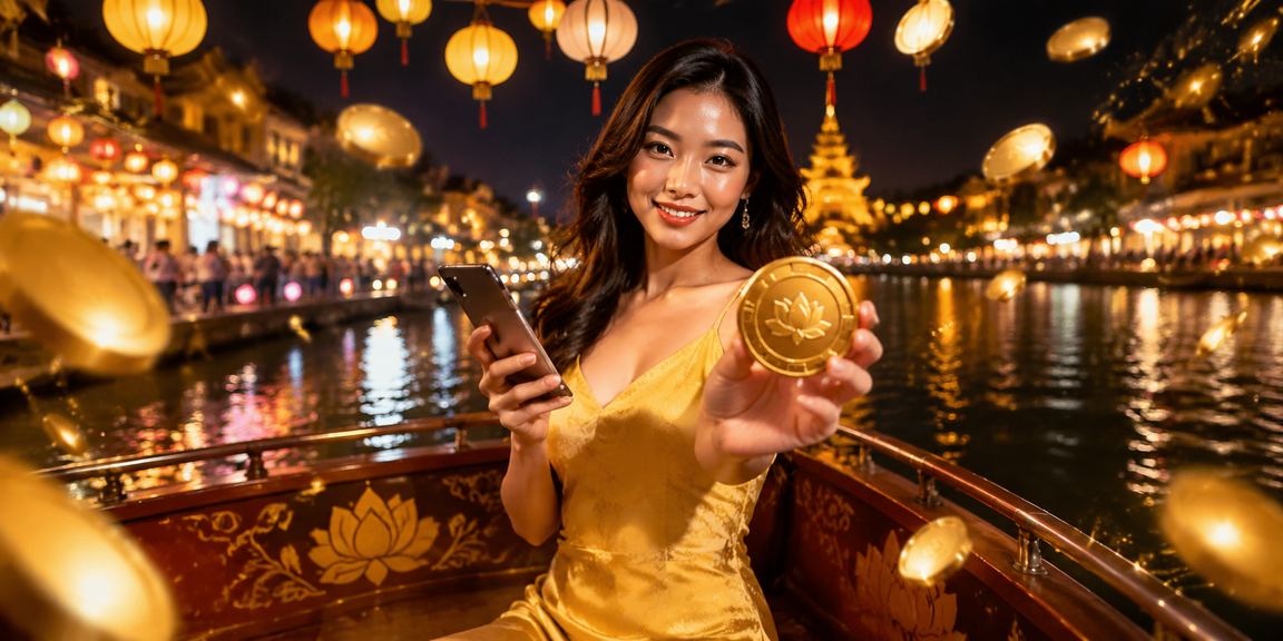 Người dùng Huế thao tác giao dịch casino trên điện thoại tại chợ đêm nhộn nhịp